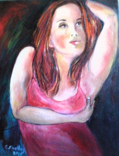 MODELL MIT SEIDENBLUSE | 2008, Öl auf Leinwand, 50 x 40 cm