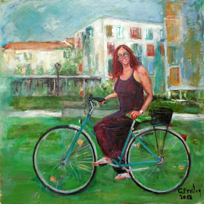 AUF DEM GRÜNMARKT, 2018, Öl auf Leinwand, 100 x 100 cm