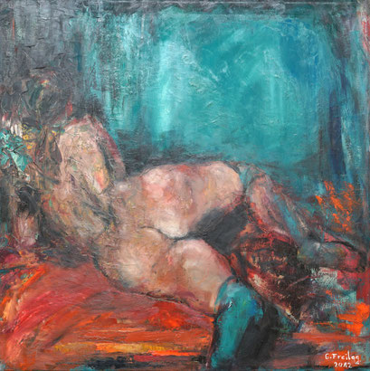 DIE GRÜNEN STRÜMPFE, 2012, Öl auf Leinwand, 100 x 100 cm