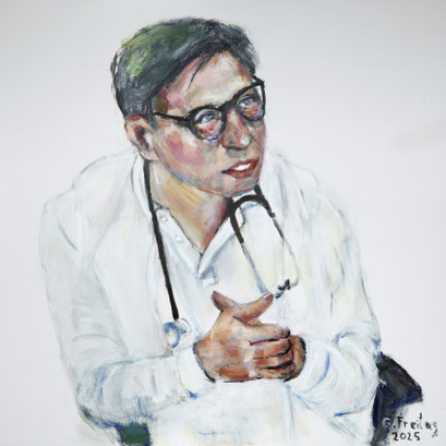 DR. SABEDIN MUSTAFA | 2025, Öl auf Leinwand, 100 x 100 cm. 