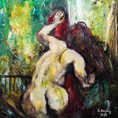 AKT MIT ROTEM TUCH | 2011, Öl auf Leinwand, 60 x 60 cm