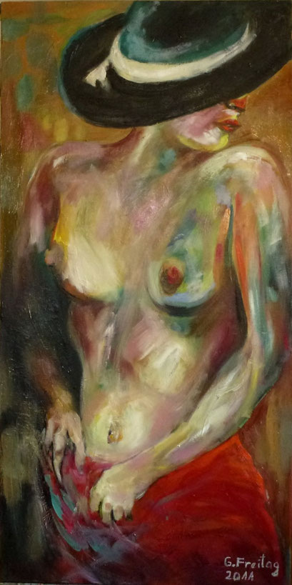 AKT MIT SCHWARZEM, Öl auf Leinwand, 50 x 100 cm. Privatsammlung!