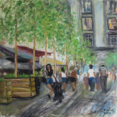 HAUPTPLATZ LINZ | 2021, Öl auf Leinwand, 120 x 120 cm