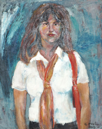 NADEGE MIT TASCHE | 2013, Öl auf Leinwand, 80 x 100 cm