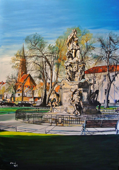 Kurfürstendenkmal auf dem Schleusenplatz in Rathenow, 70x100 cm, 2017