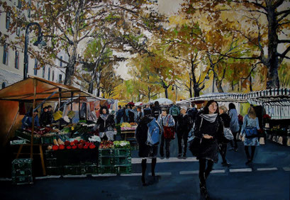 Markttreiben, Kollwitzkiez, Berlin, 100x70 cm, 2015
