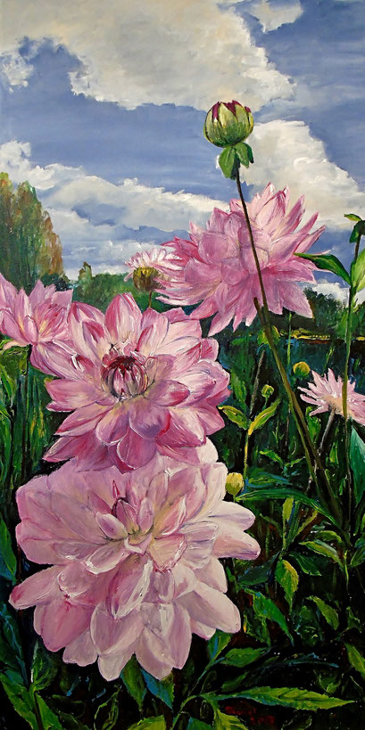 Dahlie im Garten, 50x100 cm, 2017 (verk.)