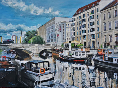 Inselbrücke, Fischerinsel, historischer Hafen Berlin, 80x60 cm, 2021