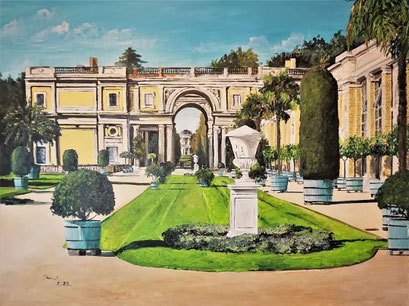 Orangerieschloss, Blick in Richtung Belvedere auf dem Klausberg, Potsdam, 80x60 cm, 2022