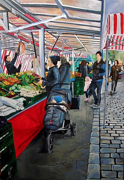 Am Gemüsestand, Kollwitzmarkt, Berlin-Prenzlauer Berg, 70x100 cm, 2017