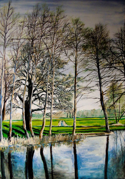 Usedom, Bäume am Graben des Wasserschloss Mellenthin, 70x100cm, 2014