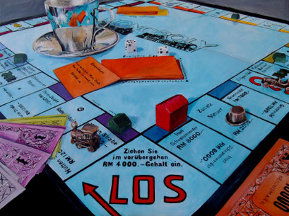 Stilleben, Monopolyspiel und Espressotasse, 80x60cm, 2013