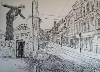 Blick in die Hauptstraße, Brandenburg an der Havel, 70x50 cm, 2021