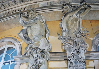 Karyatiden an der Gartenseite vom Schloss Sanssouci (III), Potsdam. 100x70 cm, 2020