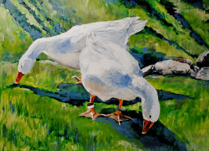  Gänse auf der Wiese, 70x50 cm, 2015