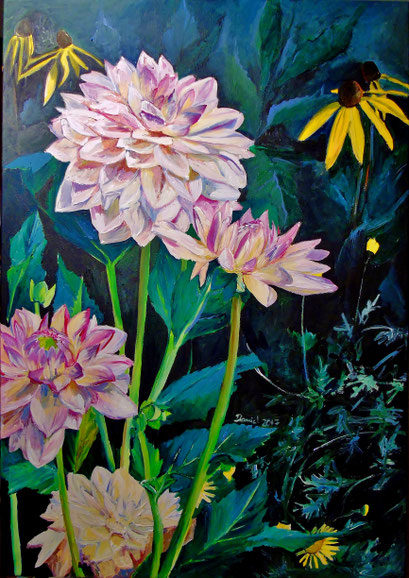 Dahlie und gelber Sonnenhut, 70x100 cm, 2017 (verk.)