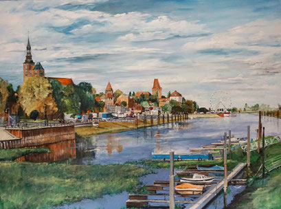 Tangermünde, Altstadtpanorama (Burgfest), 120x90 cm, 2019 (verk.)