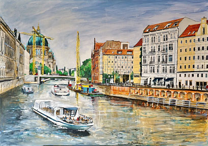 Berliner Dom, Nikolaiviertel und Spree, 100x70 cm, 2018