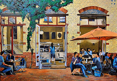 Cafe im Hinterhof, Sophie-Gips-Höfe, Berlin-Mitte, 100x70 cm, 2017