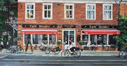 Vor dem Cafe Heider, Friedrich-Ebert-Str., Potsdam, 100x50 cm, 2020