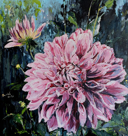 Rosa Dahlienblüte, 50x50 cm, 2022