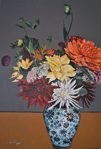 Dahlie und Sedum (III), 70x100cm, 2021