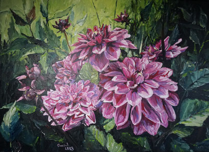 Dahlie im Blumenbeet, 70x50 cm, 2023