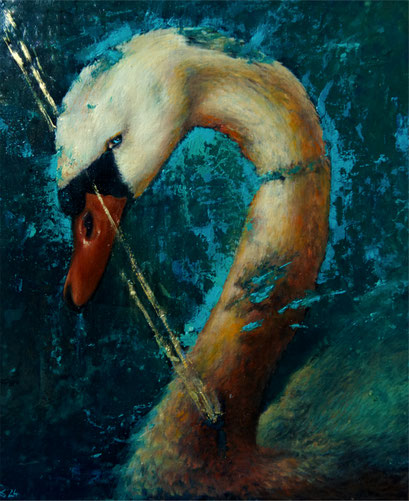 "Der Trauerschwan" - Öl auf Holz - 30x25 cm - 2024 - verkauft