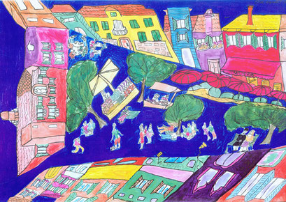 Campo Santa Margherita, Venice. Media on Paper, 24 x 33cm, Venice, Italy, 1997.