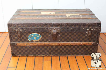 Louis Vuitton checkerboard cabin trunk, brand of authentic old hotel labels