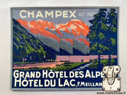 Etiquettes Hotels anciennes pour malle, valiseChampex alt 1465 grand hotel des alpe Hotel du lac F.meillan