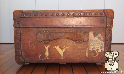 Louis Vuitton leather cabin trunk, brand of authentic old hotel labels