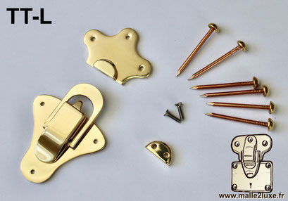 Large TT-L polished solid brass latch for premium trunks.