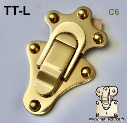 Large TT-L solid brass latch for luxury trunk manufacturing.