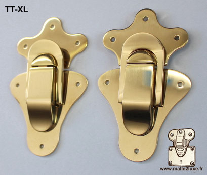 Fermoir TT-XL en laiton massif poli pour grandes malles et coffres.
