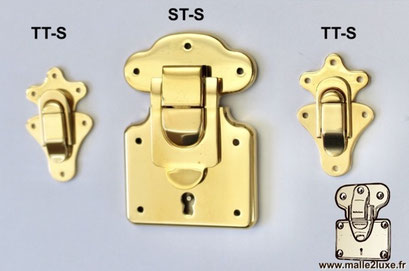 Small TT-S solid brass latch for premium trunks and boxes.
