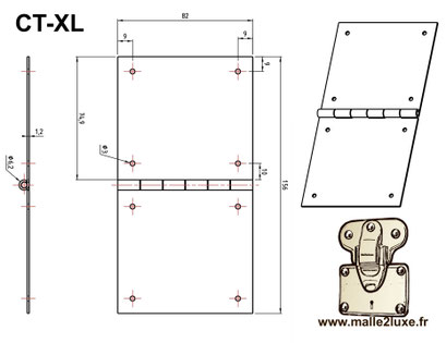 Charnière CT-XL en laiton massif pour grandes malles et projets haut de gamme.