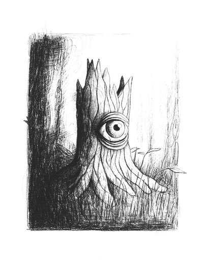 The broken trunk with one eye