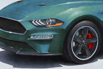 The 2019-2020 Mustang Bullitt is illustrated respecting the elements installed at the factory.