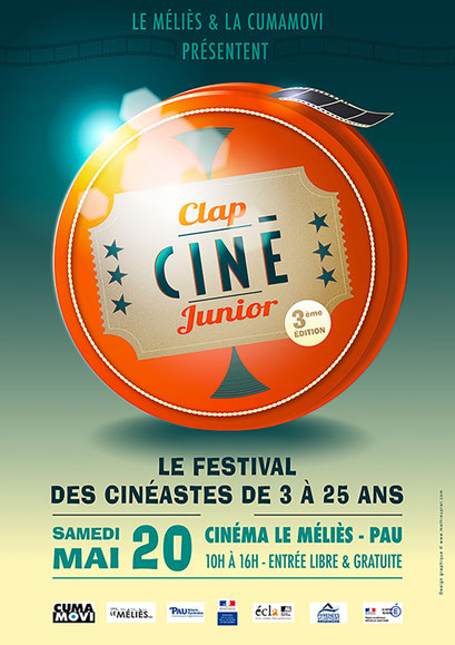 CLAP CINÉ Festival des jeunes cinéastes des Pyrénées-Atlantiques organisé par la Cumamovi & le cinéma Le Méliès de Pau   Création des identités visuelles du festival depuis sa création.    Réalisations graphiques des affiches, programmes et de l'ensemb