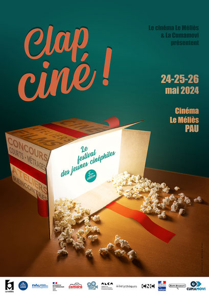 CLAP CINÉ Festival des jeunes cinéastes des Pyrénées-Atlantiques organisé par la Cumamovi & le cinéma Le Méliès de Pau   Création des identités visuelles du festival depuis sa création.    Réalisations graphiques des affiches, programmes et de l'ensemb