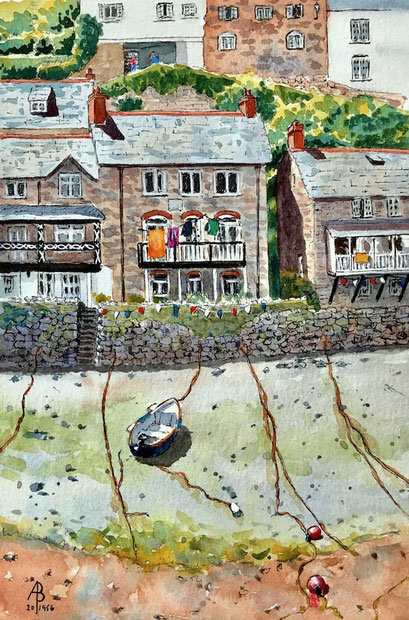 Clovelly, North Devon - Pen and watercolour, 10 x 6 inches (25 x 15 cm).  Sold at Art in the City exhibition