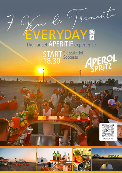 grafica della locandina per l'aperitivo nei 7 km di tramonto do forio