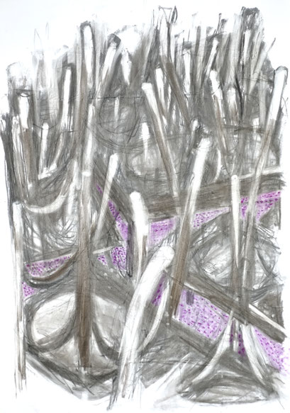  Stühle 3, 100x70 cm, Zeichnung Kohle/Pastellkreide auf Papier, 2025