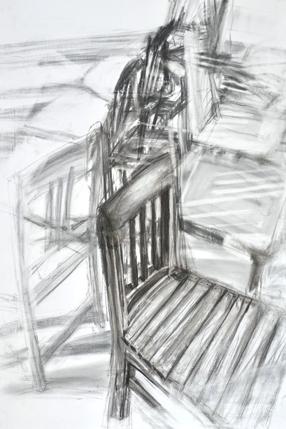 Stühle 2, 100x70 cm, Zeichnung Kohle auf Papier, 2025