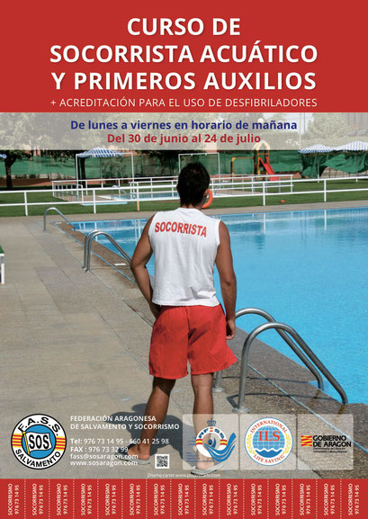 Cartel para cursos de verano de Salvamento para la Federación Aragonesa de Salvamento y Socorrismo.