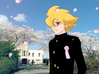 ４月　桜吹雪の入学式　背景画像は某少年院