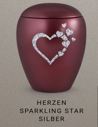 Bespiel der Veredelungsmöglichkeit von Urnen -"Sparkling Star" in gold, silber und schwarz glitzernd , je Motiv, je Namen oder je Datum 39,80 EUR extra + Urne