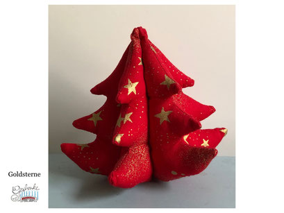 Stoff-Weihnachtsbäumchen in 3D - roter Stoff mit Goldsternen - Dekobaum