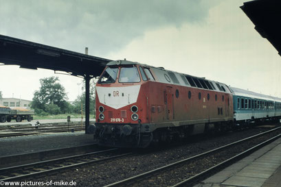 219 078 am 24.6.1993 in Arnsdorf mit E4489 Dresden-Neustadt - Zittau